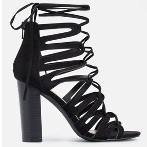 JustFab Black Strappy Gladiator Pumps-Achana